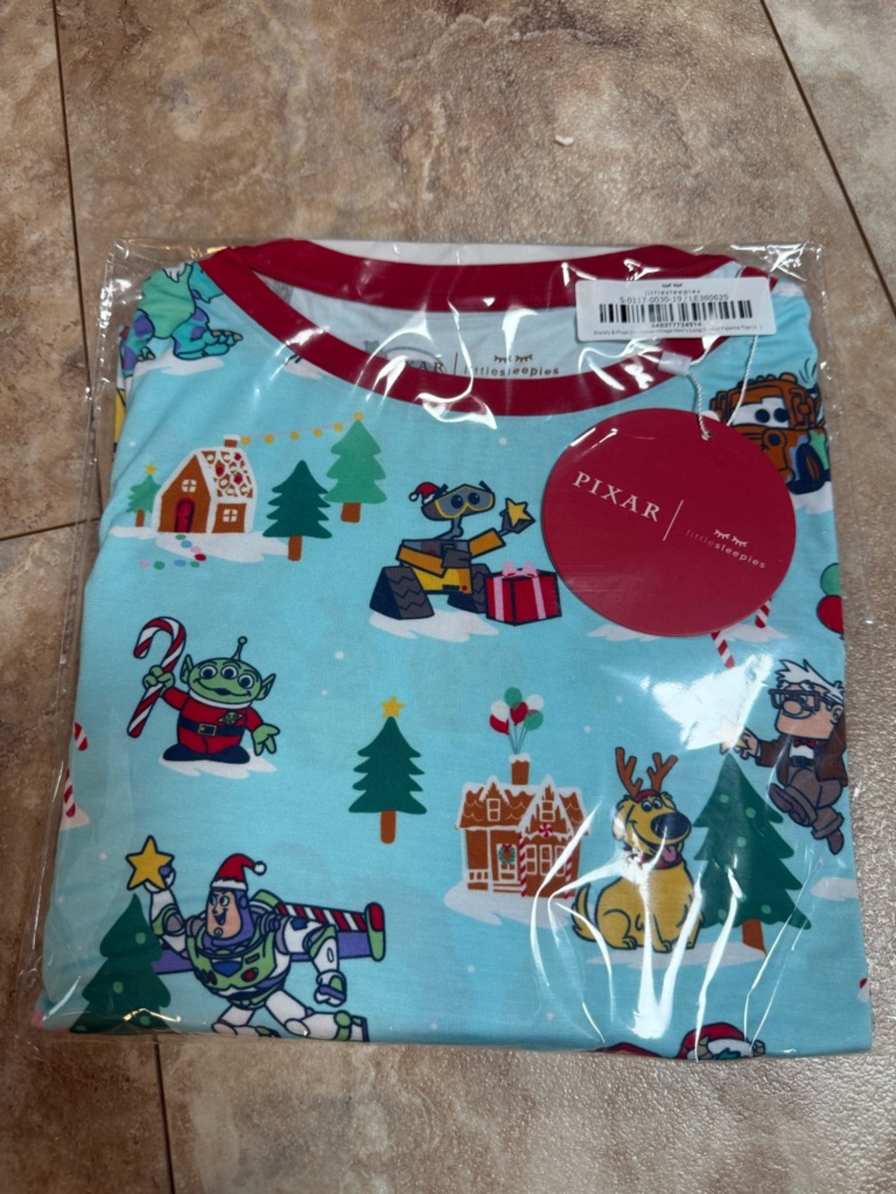 Little Sleepies Pixar Holiday Light Blue Long Sleeve Tee with Red Trim
